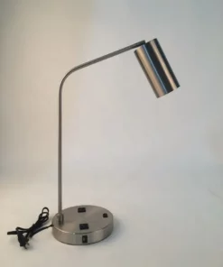 Brushed Nickel Iron Hotel Desk Lamp With USB Ports And outlets