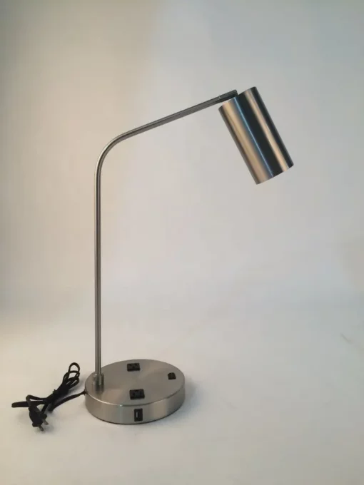 Brushed Nickel Iron Hotel Desk Lamp With USB Ports And outlets