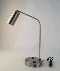 Brushed Nickel Iron Hotel Desk Lamp With USB Ports And outlets