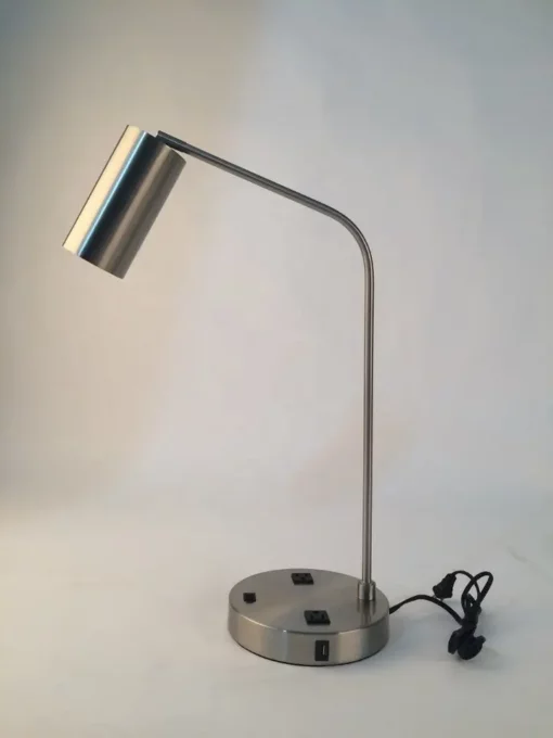 Brushed Nickel Iron Hotel Desk Lamp With USB Ports And outlets