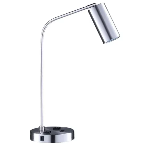 Brushed Nickel Iron Hotel Desk Lamp With USB Ports And outlets