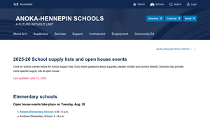 Anoka-Hennepin School District - 2025-26 Supply Lists & Open House Events
