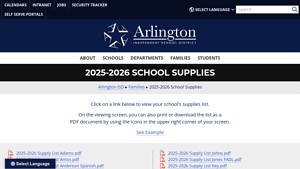 Arlington ISD - 2025-2026 School Supply Lists