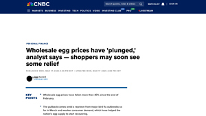 CNBC - Wholesale Egg Prices Drop Over 40%