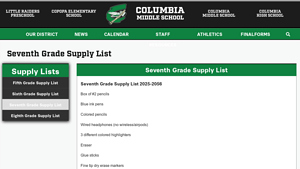Columbia K12 - Seventh Grade Supply List