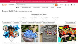 Etsy - Dragon Ball Z Party Supplies