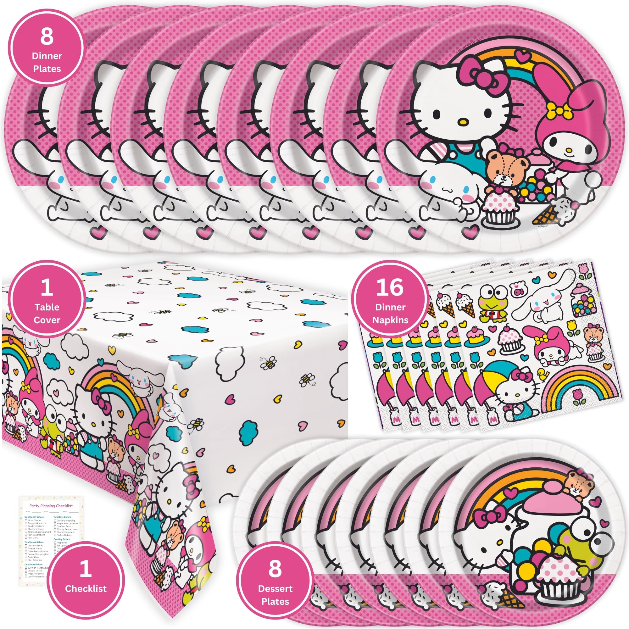 A stock image illustrating hello kitty birthday theme party supplies concepts