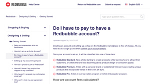 Redbubble - Account Setup Tiers