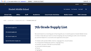 Haslett Middle School - Essential Supplies