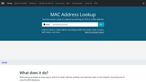 MACLookup - OUI & MAC Address Vendor Finder
