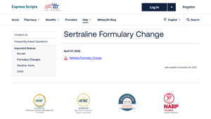 Sertraline - TRICARE Pharmacy Update
