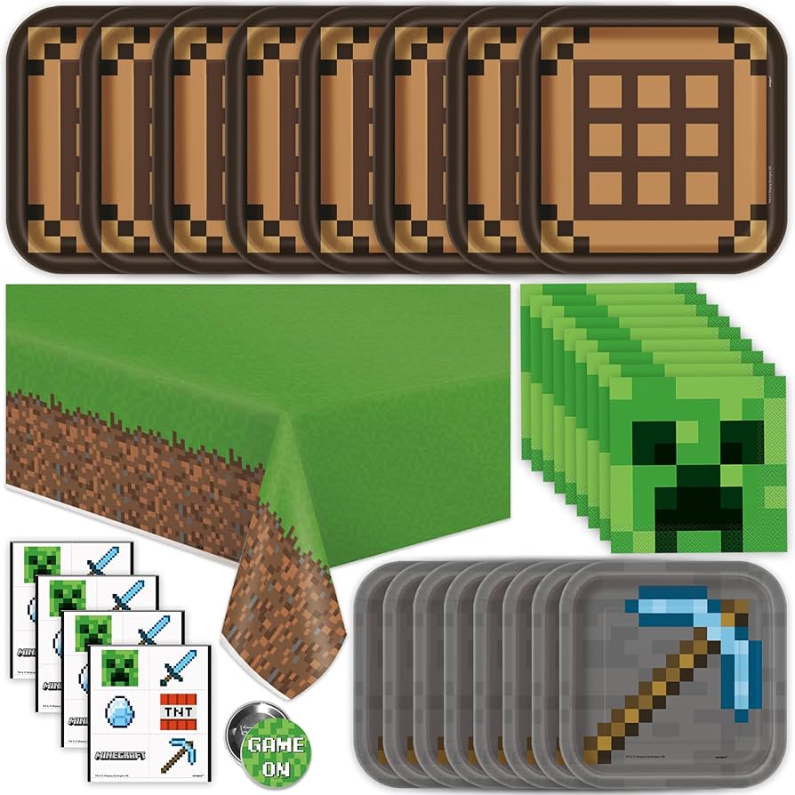 A stock image illustrating minecraft theme party supplies concepts