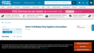 Oriental Trading - Sweet 16 Party Supplies