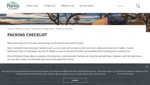 Parks Victoria - Camping Packing Checklist