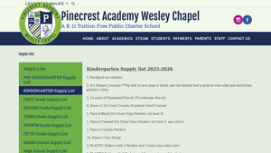 Pinecrest - Kindergarten Supply List 2025-2026