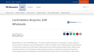Lockmasters - Acquisition of JLM Wholesale