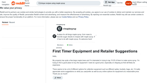 Reddit - Maple Syrup Equipment Guide