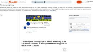 Reddit - EU Urges Citizens to Stockpile Supplies