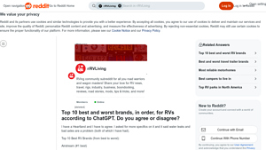 Top RV Brands - Airstream to Entegra Coach, Worst RV Brands - Thor Motor Coach to Heartland