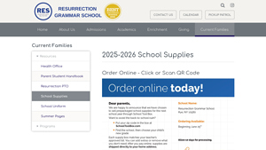 Resurrection School - 2025-2026 Grade-Specific Supply Lists