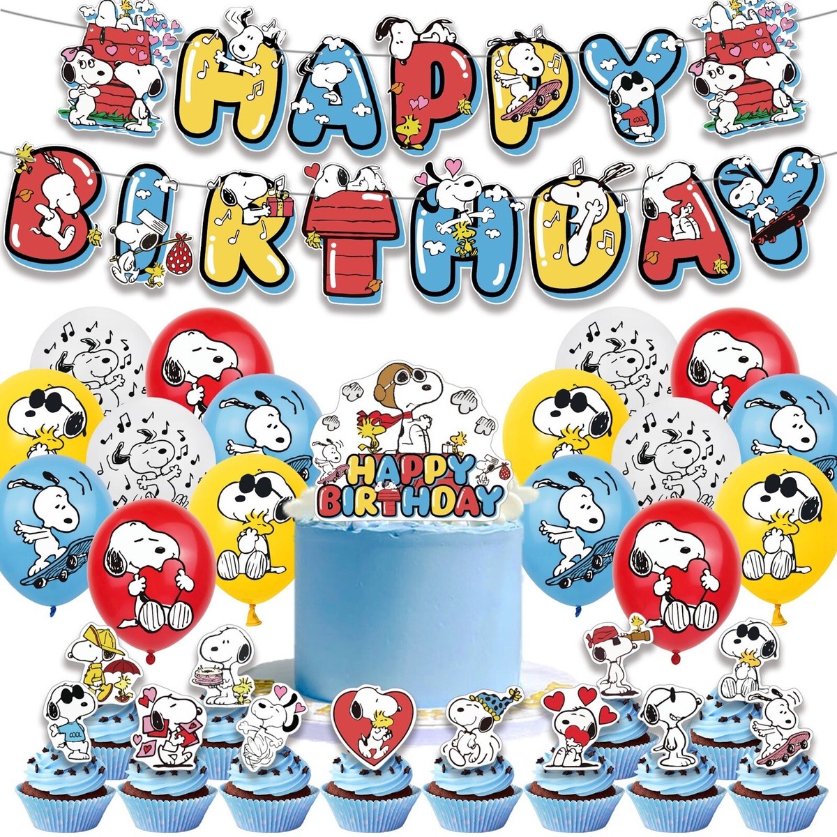 A stock image illustrating snoopy birthday party supplies concepts