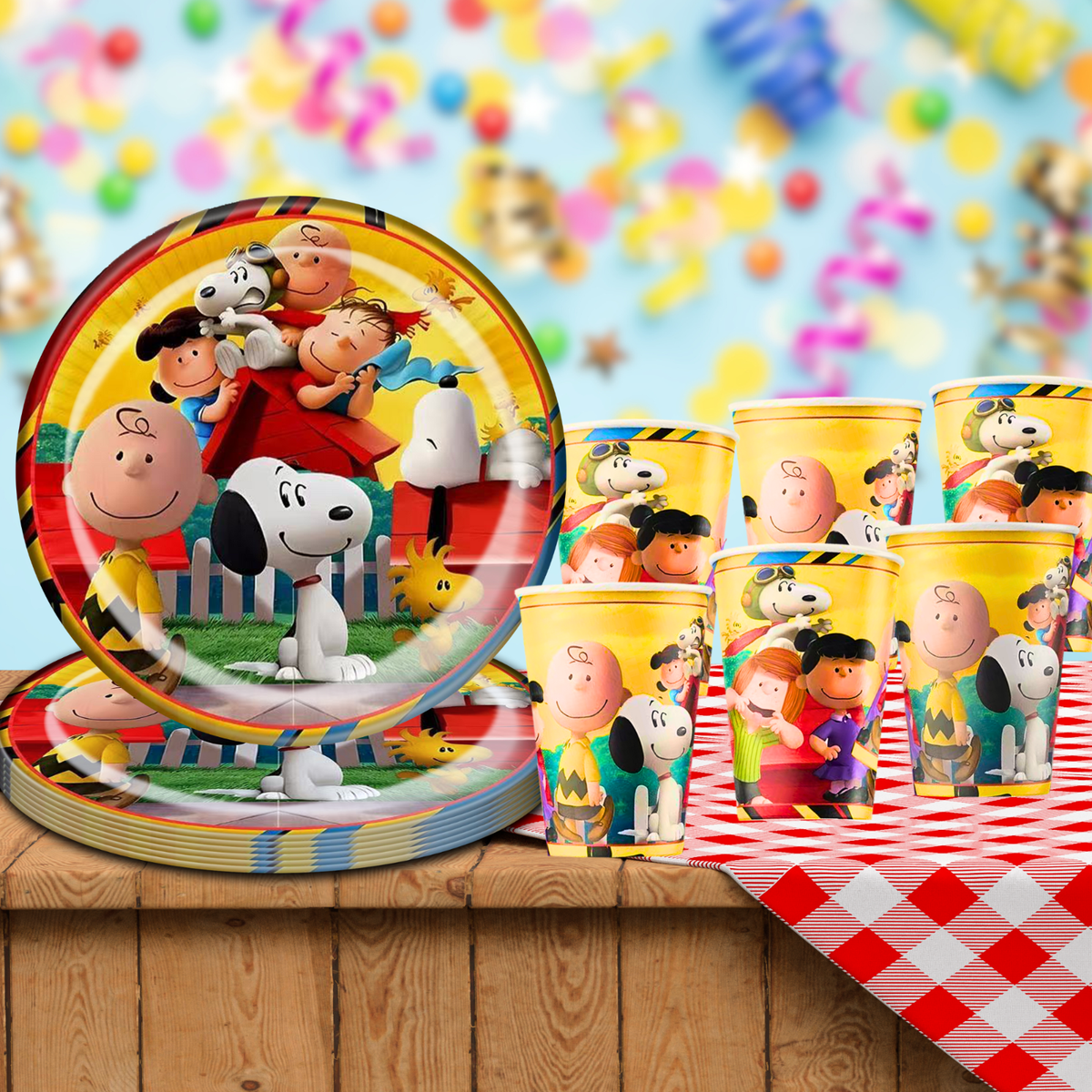A stock image illustrating snoopy birthday party supplies concepts
