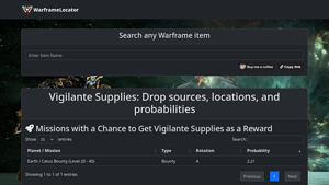Warframe Locator - Vigilante Supplies Guide