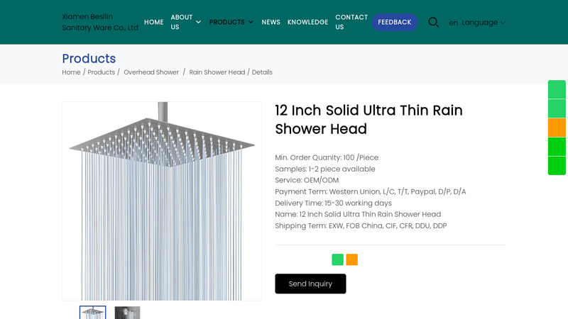 12 Inch Solid Ultra Thin Rain Shower Head