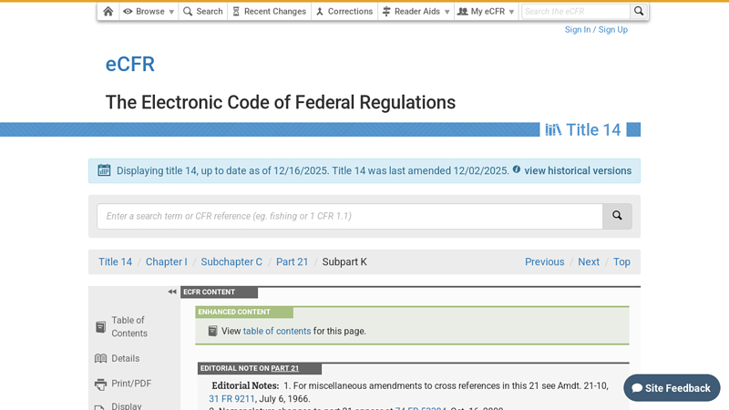 14 CFR Part 21 Subpart K