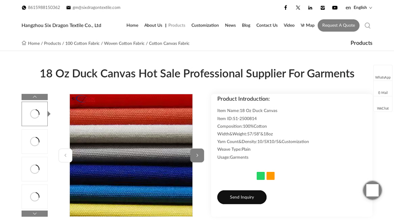18 Oz Duck Canvas Hot Sale Professional Supplier For Garments