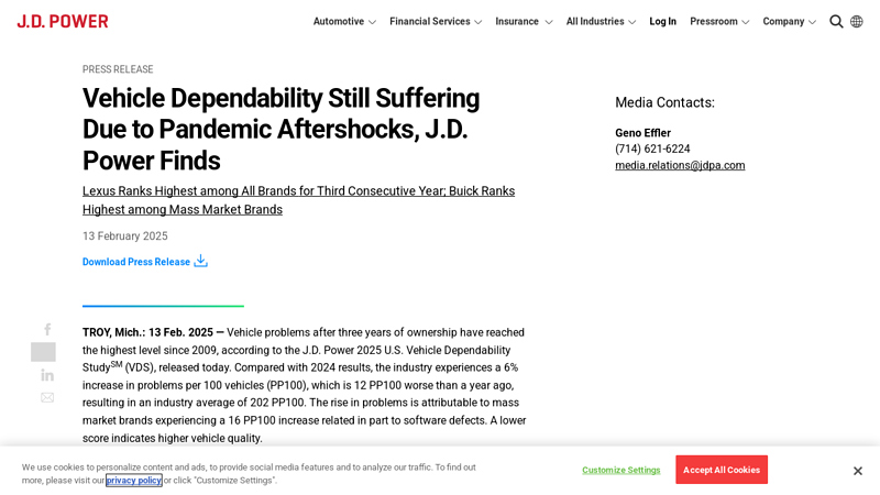 2025 U.S. Vehicle Dependability Study (VDS)