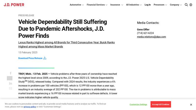 2025 U.S. Vehicle Dependability Study (VDS)
