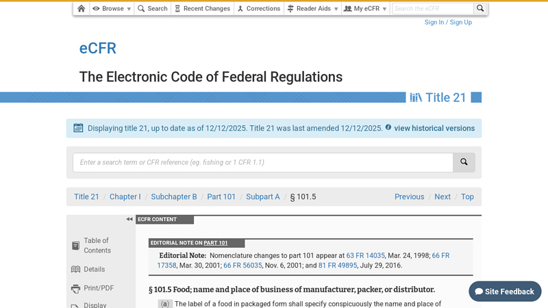 21 CFR 101.5