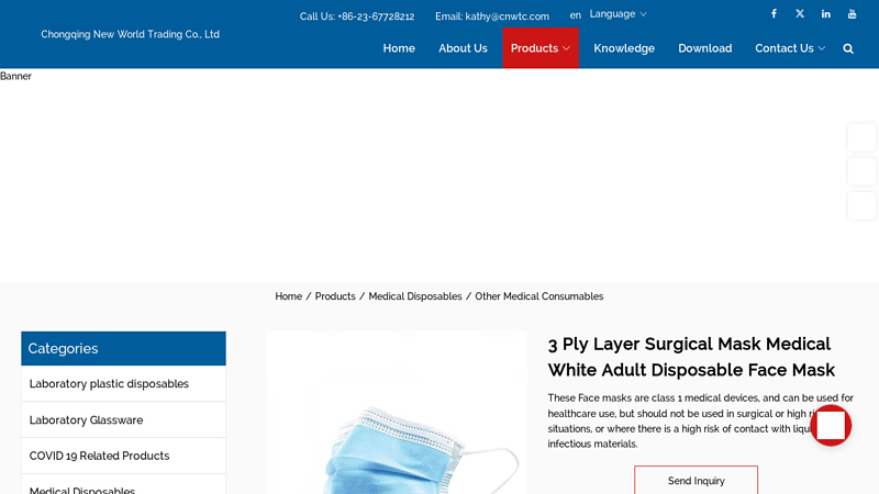 3 Ply Layer Surgical Mask Medical White Adult Disposable Face Mask