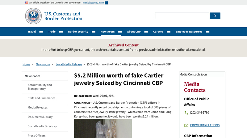 $5.2 Million worth of fake Cartier jewelry Seized by Cincinnati CBP