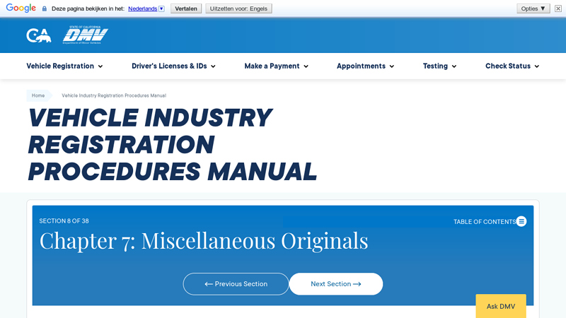 7.065 Manufacturer's Certificate/Statement of Origin (VC §4150[d])