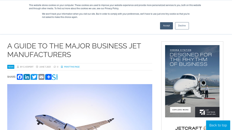 A guide to the major business jet manufacturers