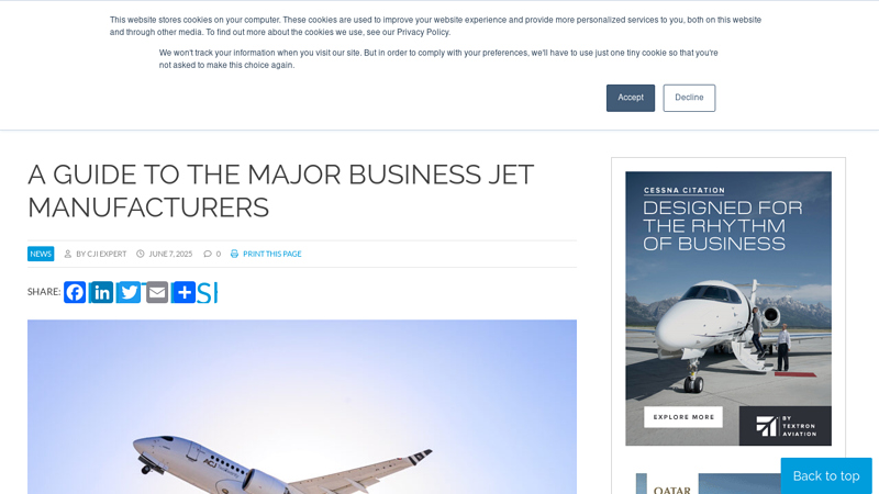 A guide to the major business jet manufacturers