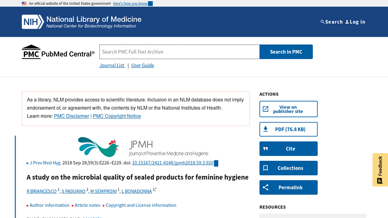 A study on the microbial quality of sealed products for feminine ...