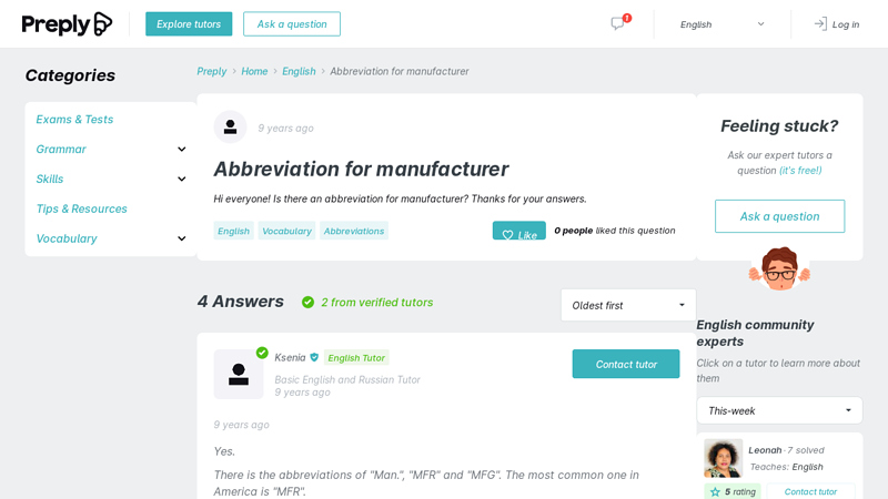 Abbreviation for manufacturer