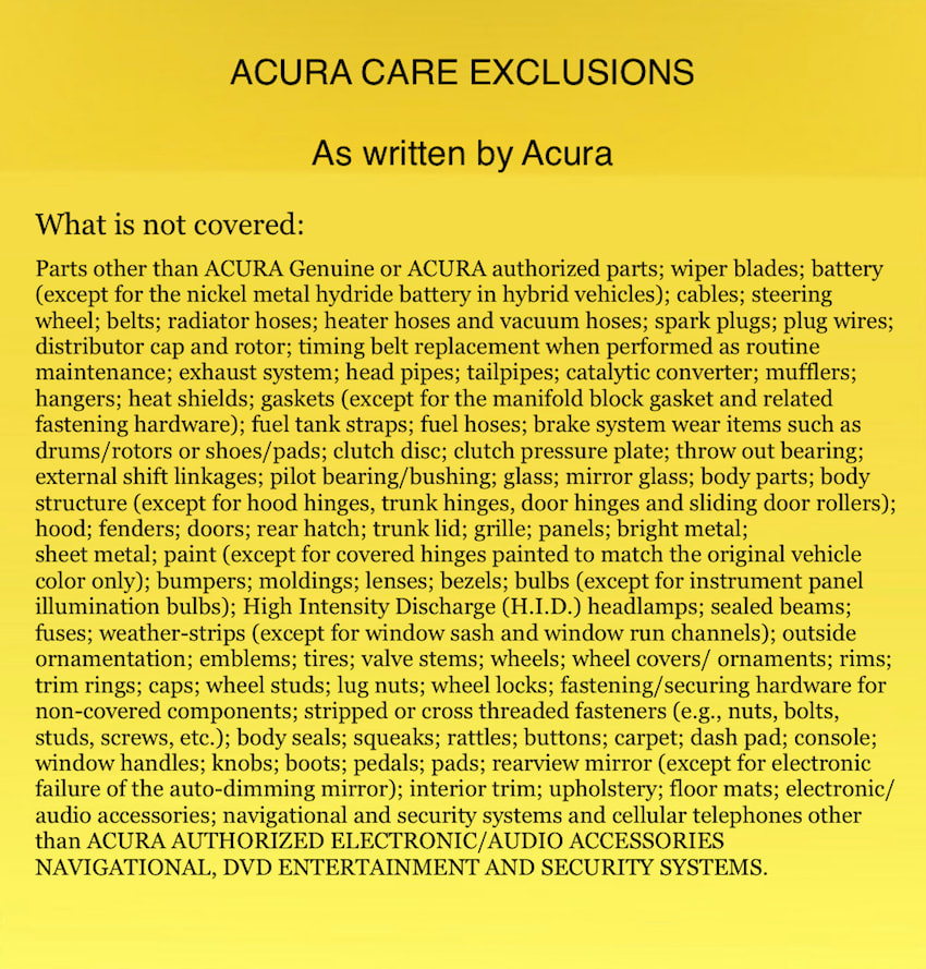 Acura Care extended coverage beyond the original warranty