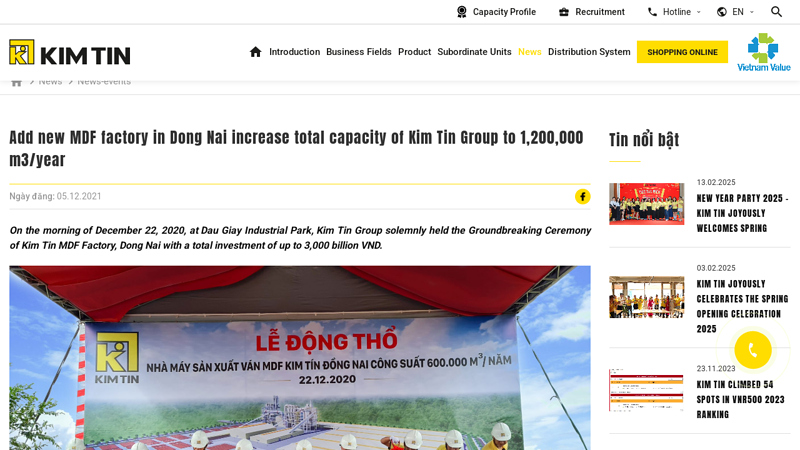 Add new MDF factory in Dong Nai increase total capacity of Kim Tin ...
