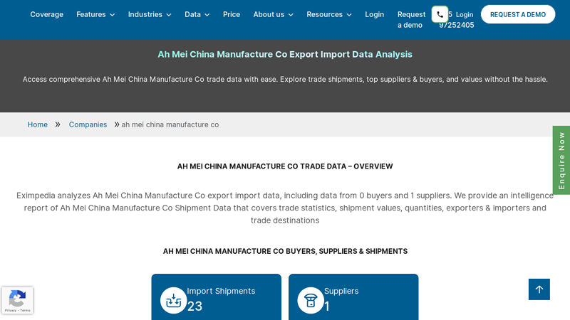 Ah Mei China Manufacture Co Export Import Data