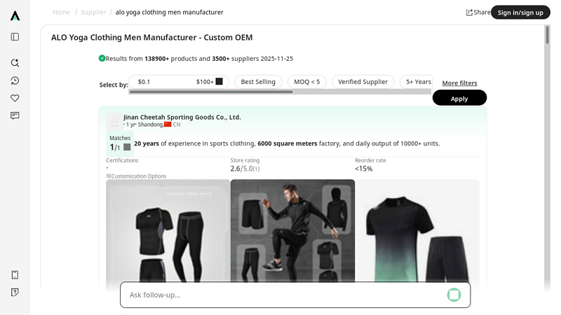 ALO Yoga Clothing Men Manufacturer