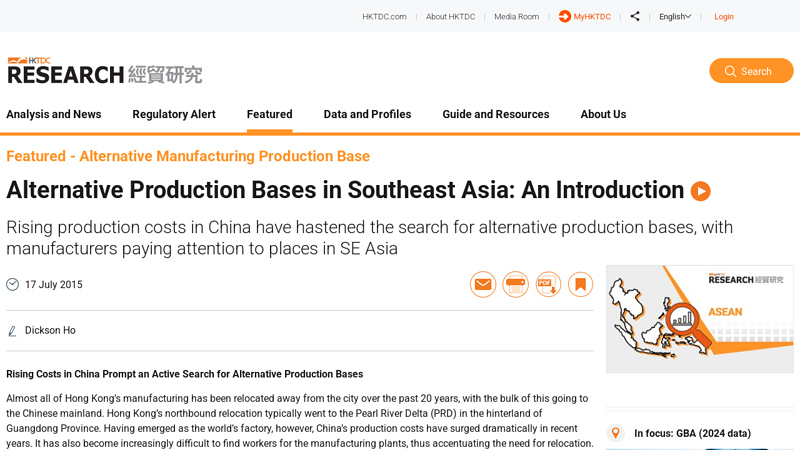 Alternative Production Bases in Southeast Asia