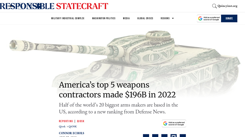 America's top 5 weapons contractors made $196B in 2022