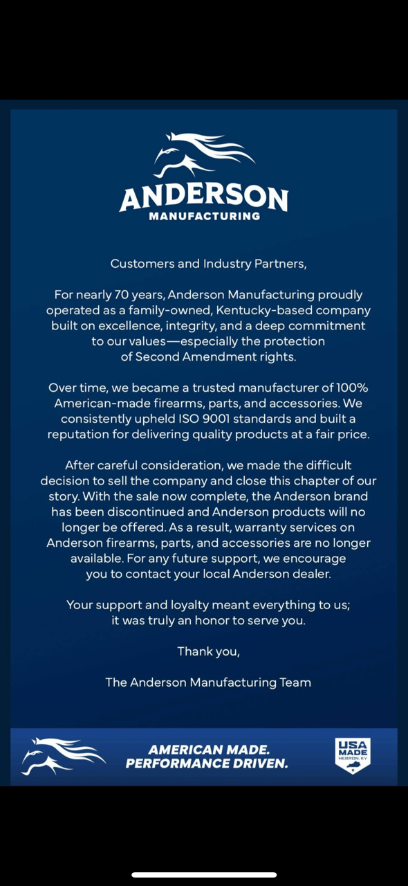 Anderson manufacturing possible shut down