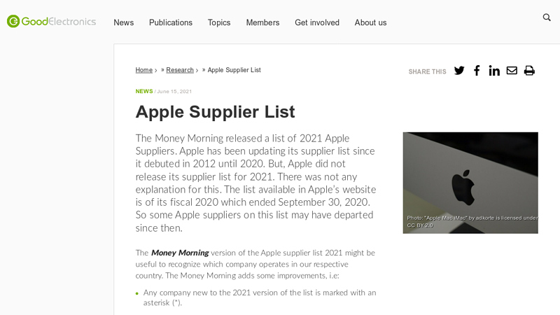 Apple Supplier List
