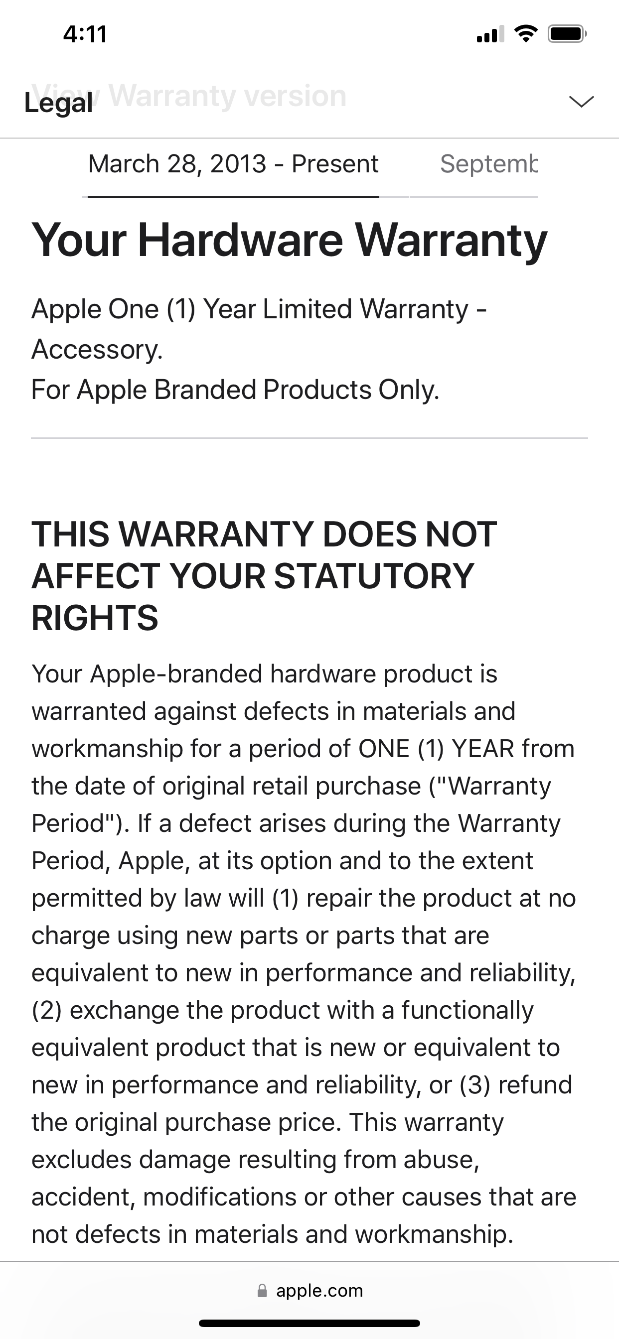 Apple Two (2) Year Limited Warranty
