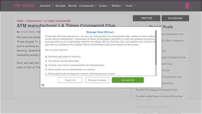 ATM manufacturer Crossword Clue
